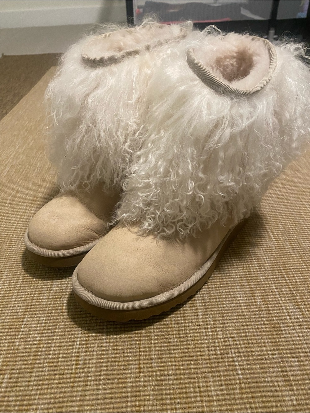 Ugg Lida Mongolian Curly Fur Shearling Boots Sand Cream 7